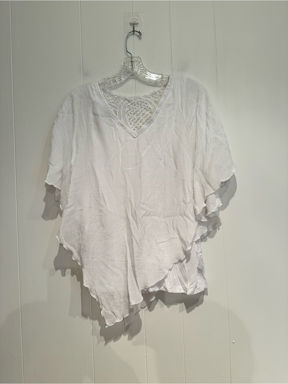 AB Studio White Crochet Lace Poncho Top Flutter Sleeve Boho Size Large - Picture 3 of 9